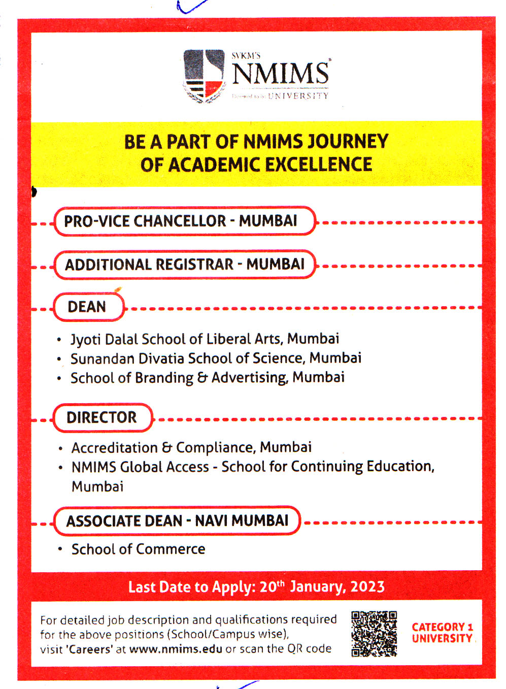 College Jobs NMIMS University Mumbai Recruitment 2023