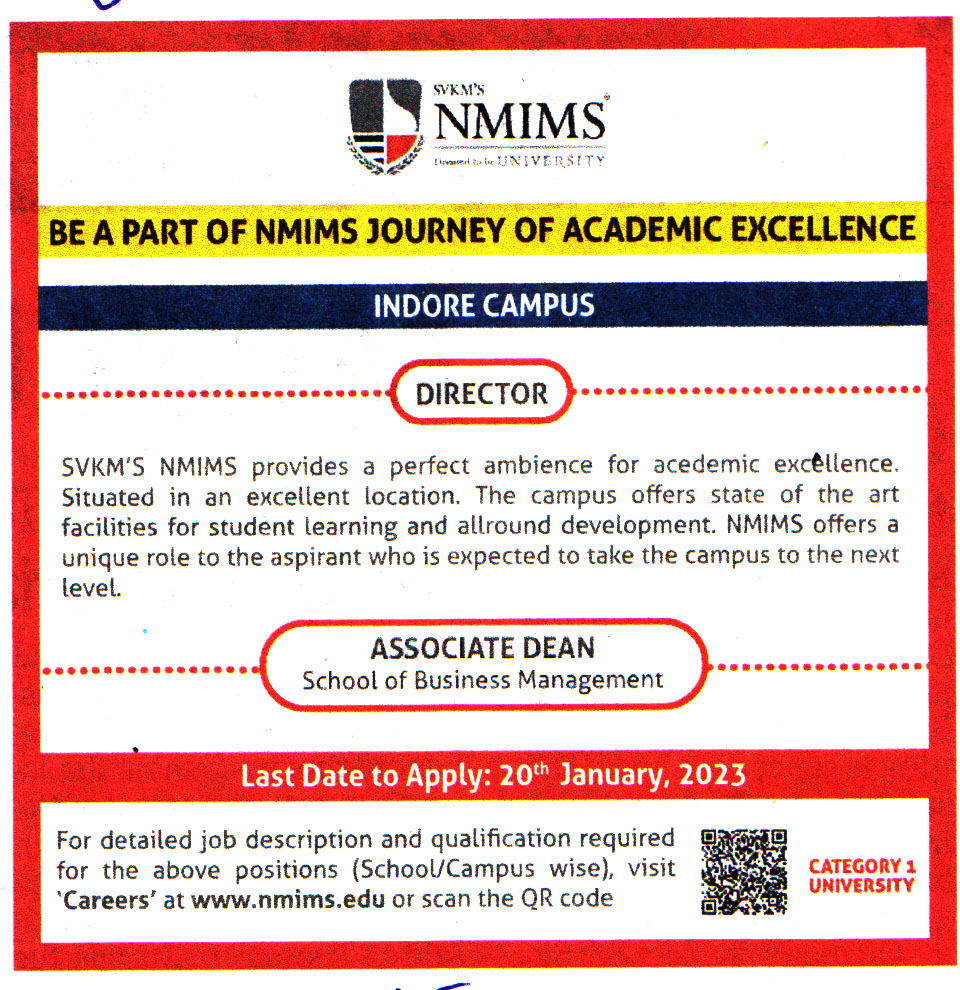 College Jobs NMIMS University Indore Recruitment 2023