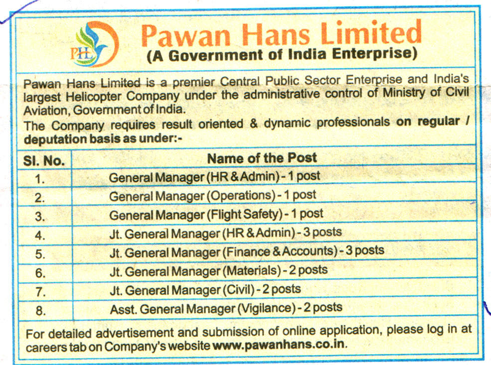 Government Jobs Pawan Hans Limtied Recruitment