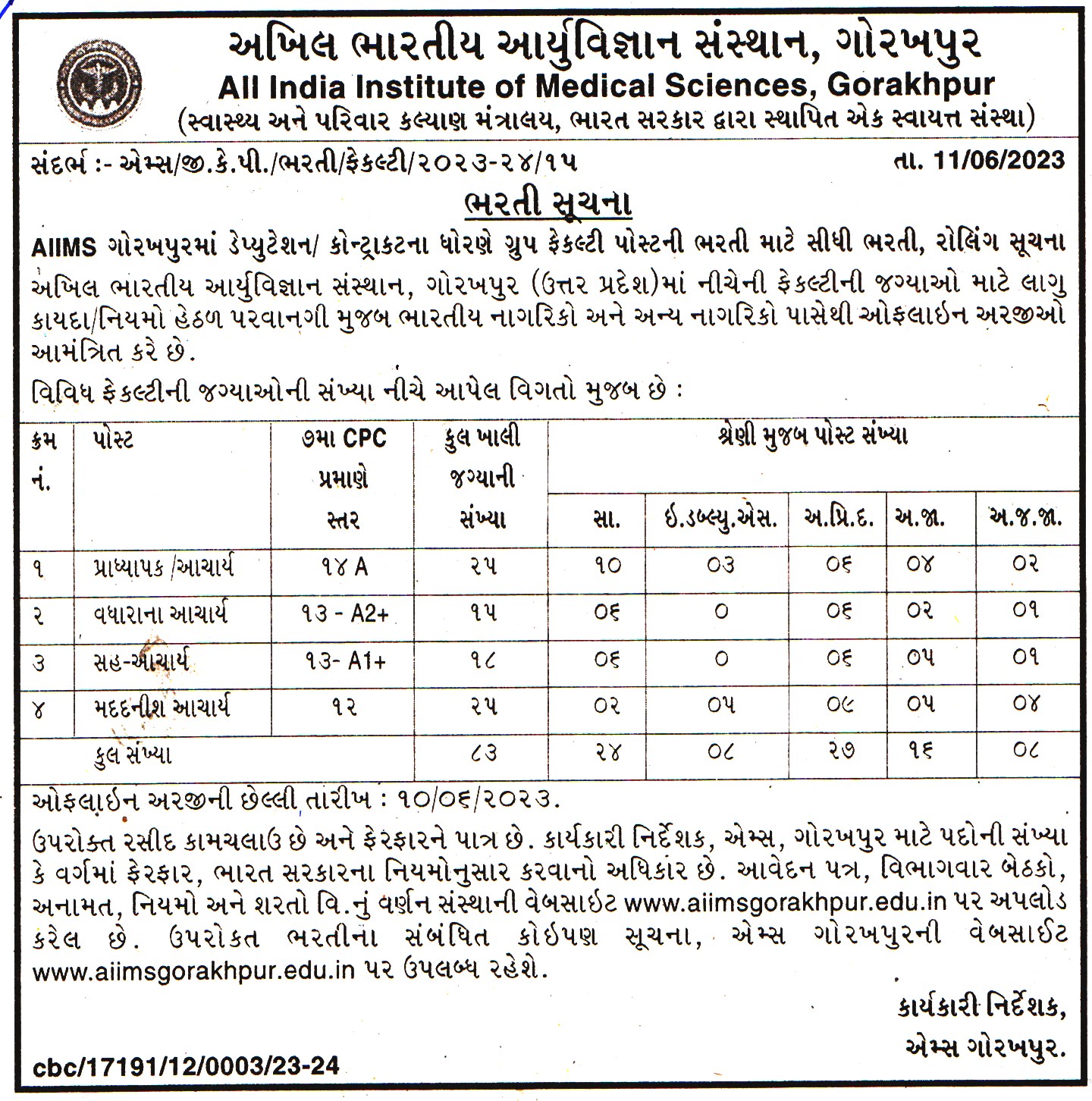 College Jobs All India Institute of Medical Sciences (AIIMS) Gorakhpur Recruitment