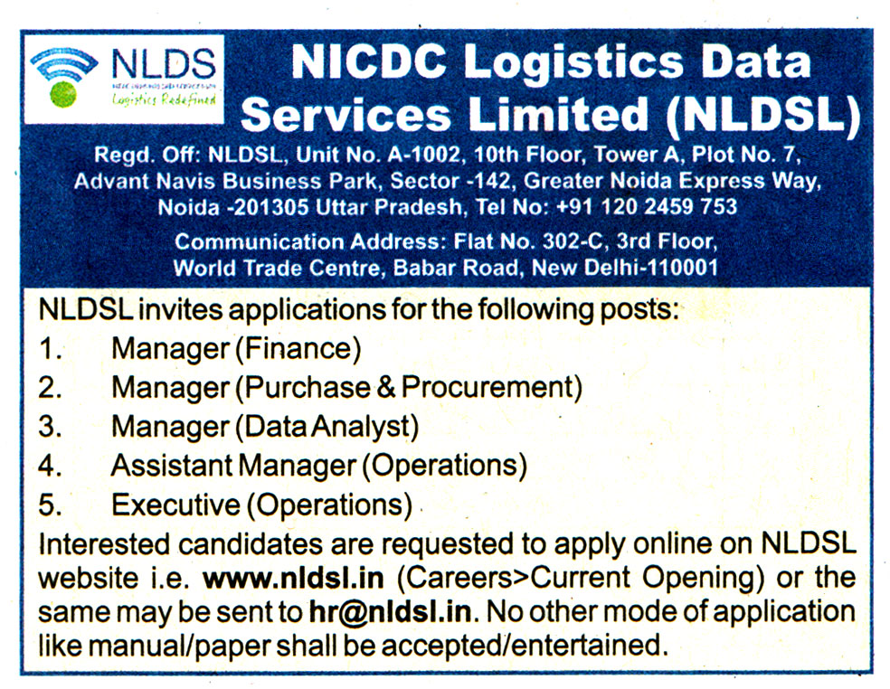 Government Jobs NICDC Logistics Data Services (NLDSL) New Delhi Recruitment