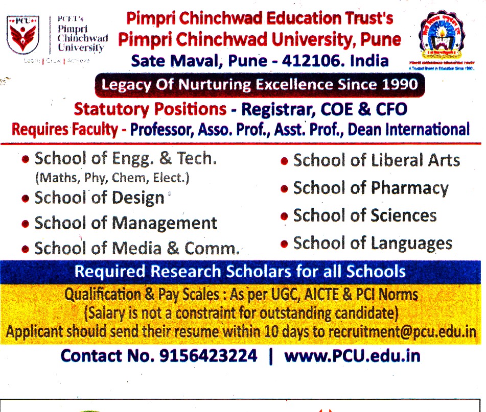 College Jobs Pimpri Chinchwad University Pune Recruitment