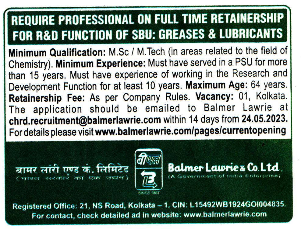 Balmer Lawrie Recruitment 2021 Notification for Junior Officer Posts Apply  Online | Government Jobs India - JobsGovInd