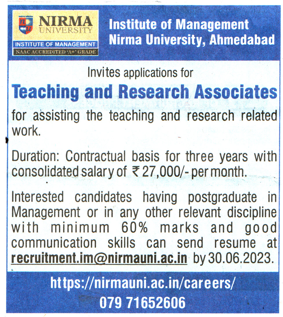 College Jobs Nirma University Ahmedabad Recruitment