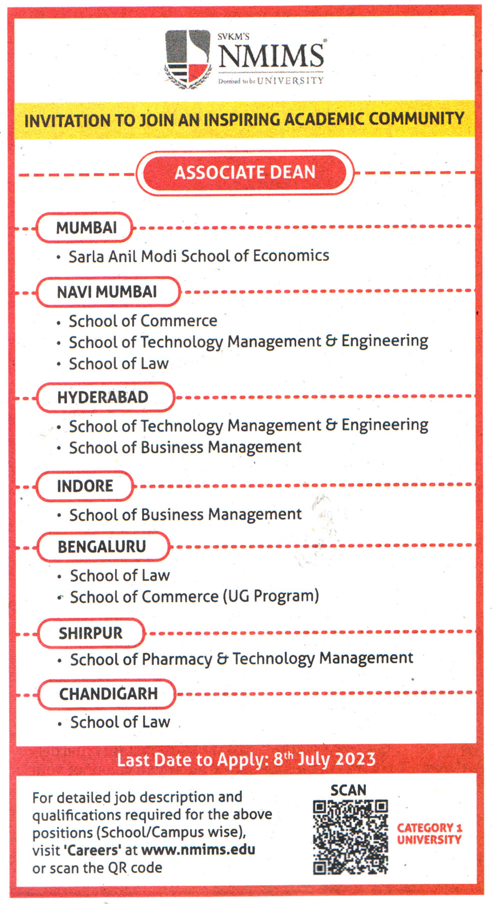 College Jobs SVKM's NMIMS University Recruitment 2023