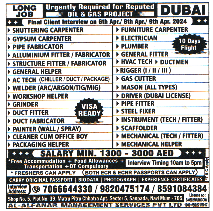 Jobs in Dubai for Duct Fitter and Fabricator