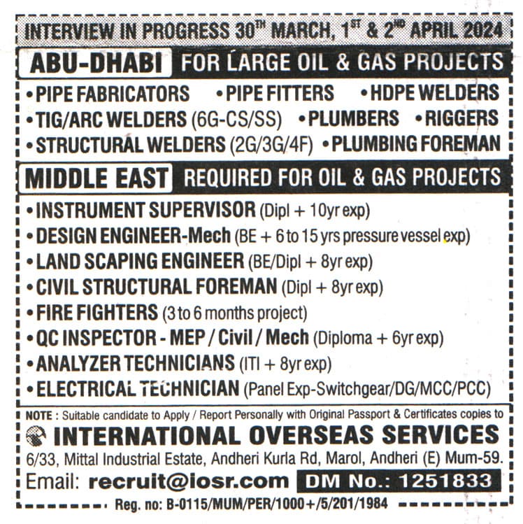 Jobs in Abu Dhabi for Plumbing Foreman