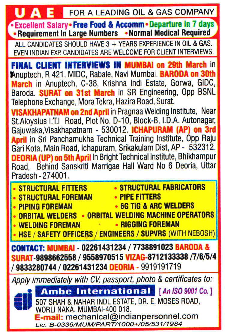 Jobs in UAE for Piping Foreman