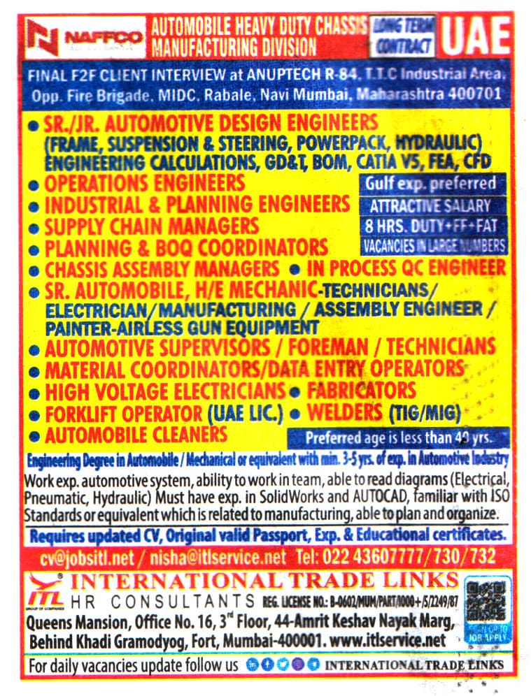 Jobs in UAE for Automotive Supervisors