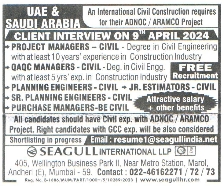 Jobs in Saudi Arabia for QAQC Managers Civil