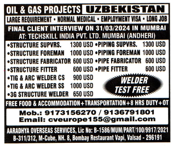 Jobs in Uzbekistan for Piping Fabricator