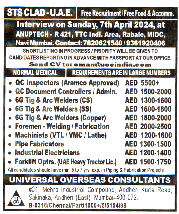 Jobs in UAE for QC Inspectors