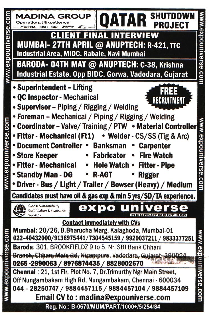 Jobs in Qatar for Mechanical Fitter