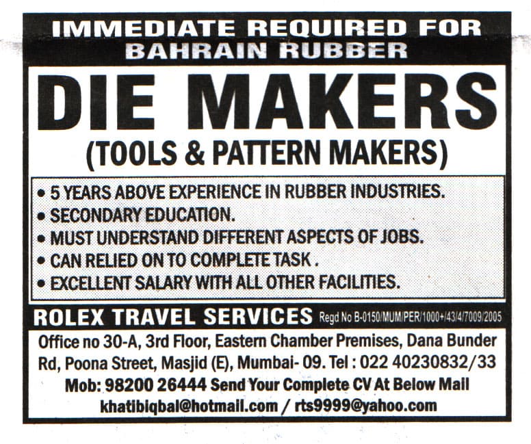 Jobs in Bahrain for Die Makers