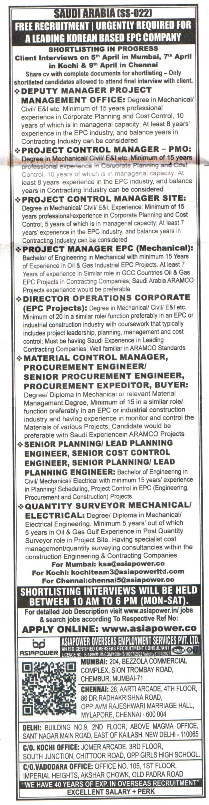 Jobs in Saudi Arabia for Project Control Manager