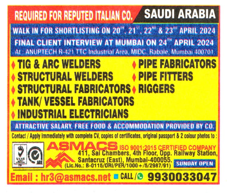 Jobs in Saudi Arabia for Structural Welders