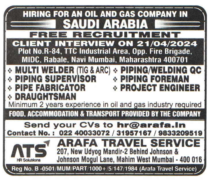 Jobs in Saudi Arabia for Piping & Welding QC