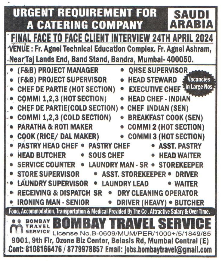 Jobs in Saudi Arabia for Chef Indian