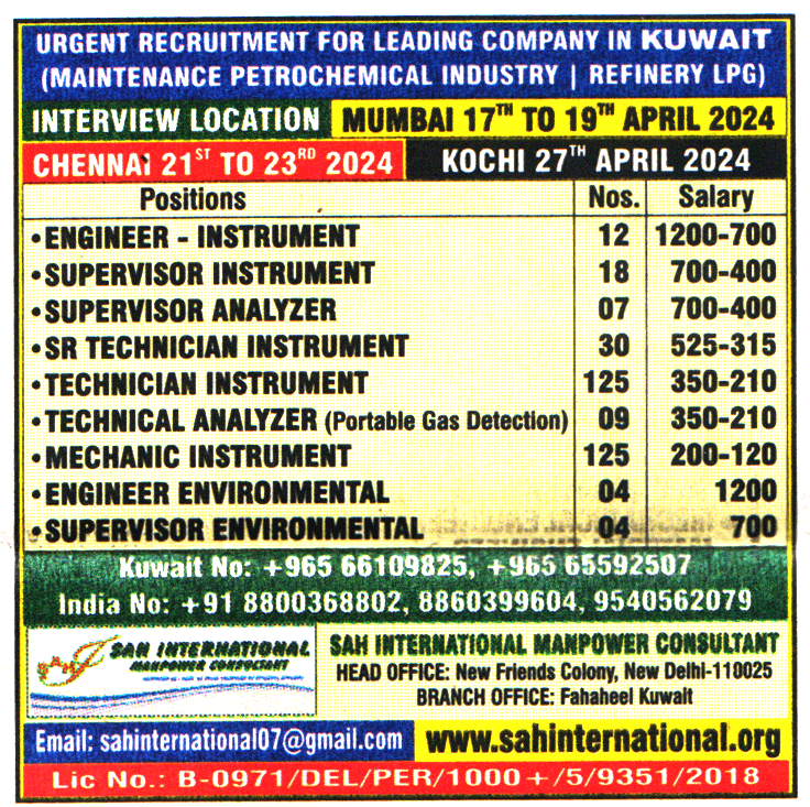 Jobs in Kuwait for Technician Instrument