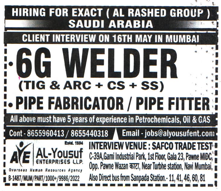 Jobs in Saudi Arabia for 6G Welder TIG