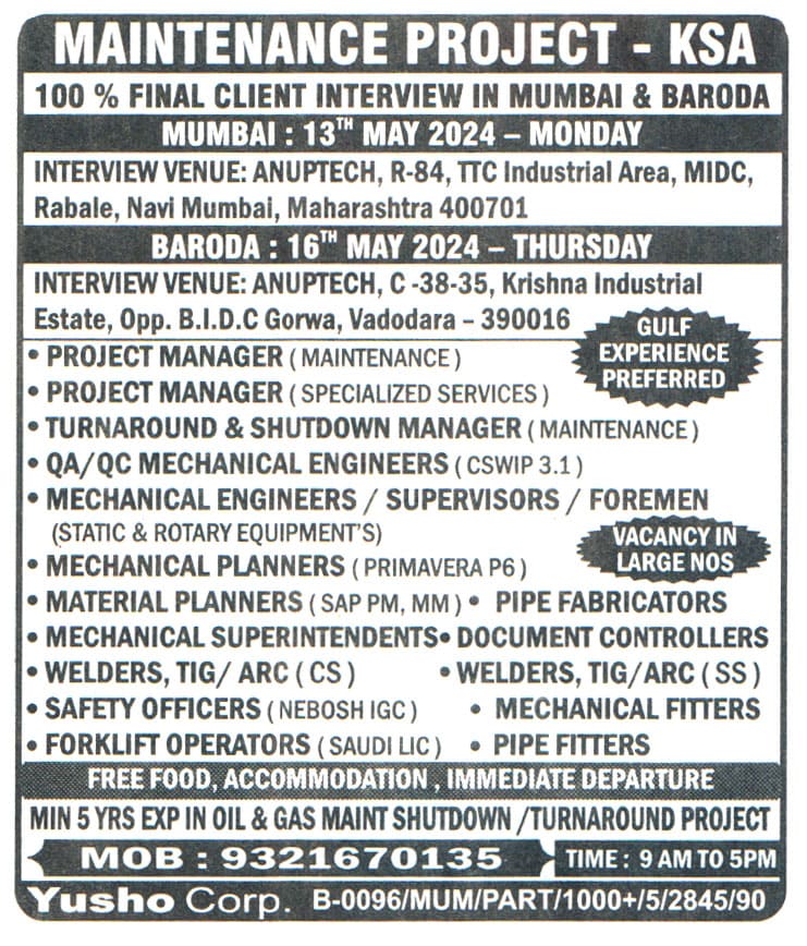 Jobs in KSA for Material Planners