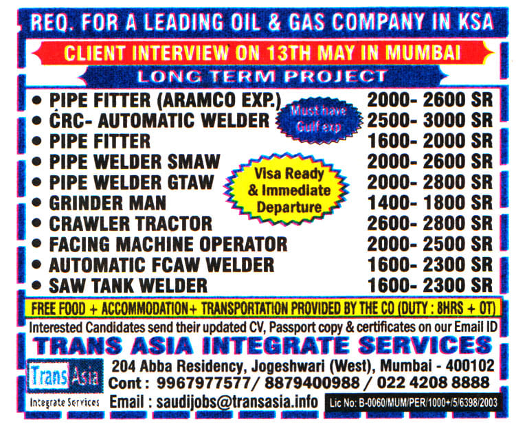 Jobs in KSA for Grinder Man