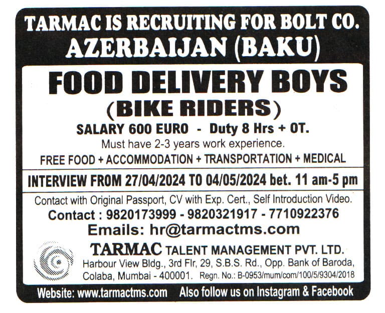 Jobs in Azerbaijan Baku for Food Delivery Boys