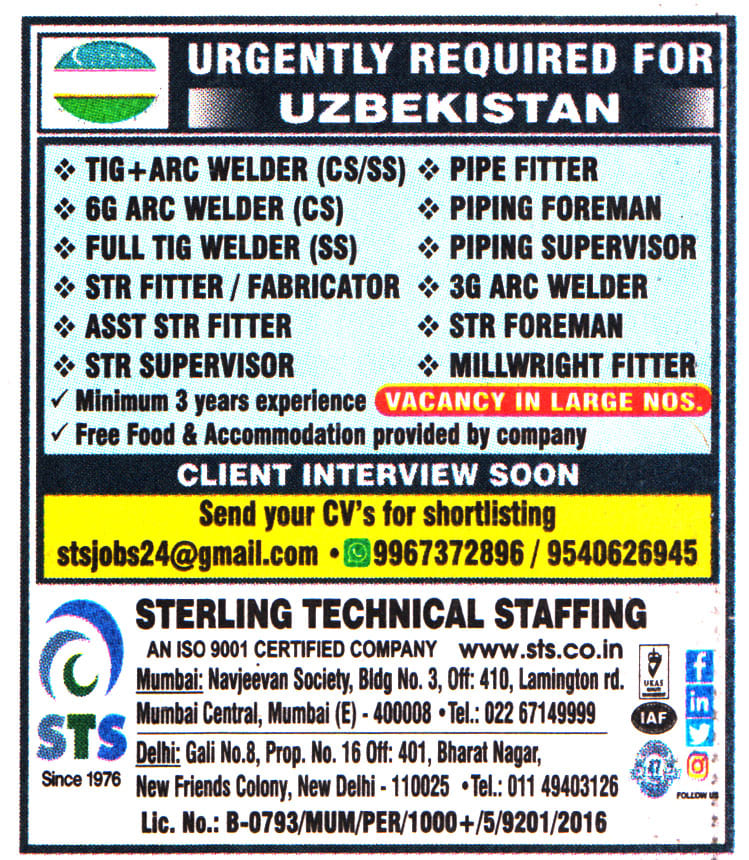 Jobs in Uzbekistan for 3G ARC Welder