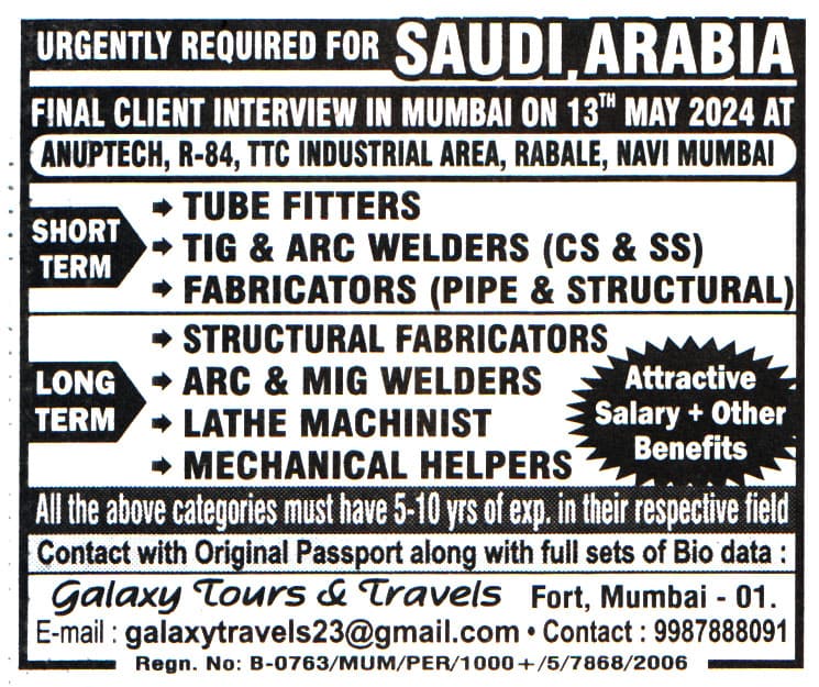 Jobs in Saudi Arabia for Fabricators-Pipe & Structural