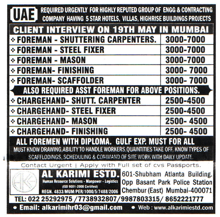 Jobs in UAE for Chargehand Finishing