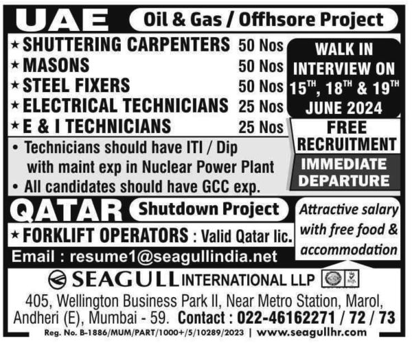 Jobs in UAE for E & I Technicians