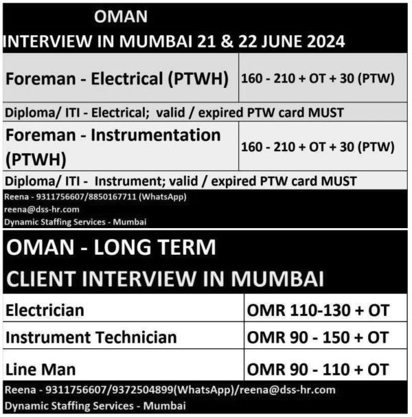 Jobs in Oman for Foreman Instrumentation