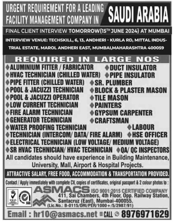 QA & QC Inspectors of Jobs in Saudi Arabia