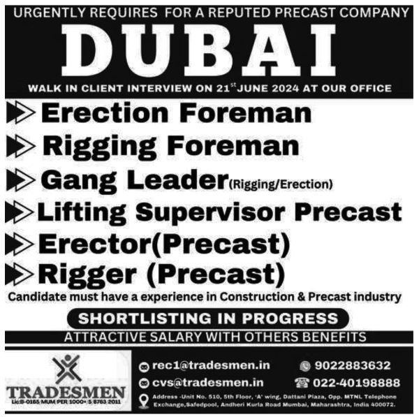 Jobs in Dubai for Rigging Foreman