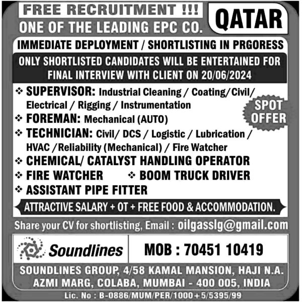 Jobs in Qatar for Auto Mechanical Foreman