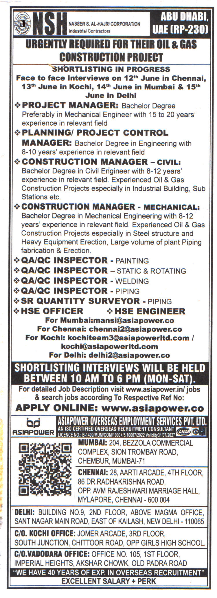 Jobs in Abu Dhabi for QC & QC Inspector