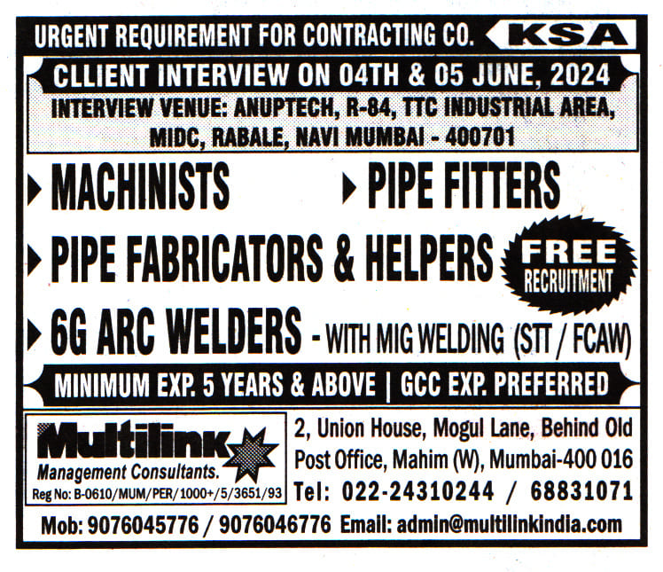 Jobs in KSA for 6G ARC Welders