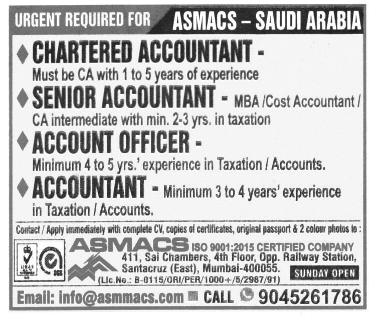 Jobs in Saudi Arabia for Senior Accountant