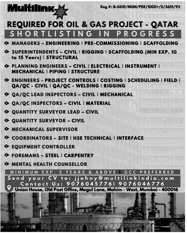 Jobs in Qatar for Mechanical Supervisor