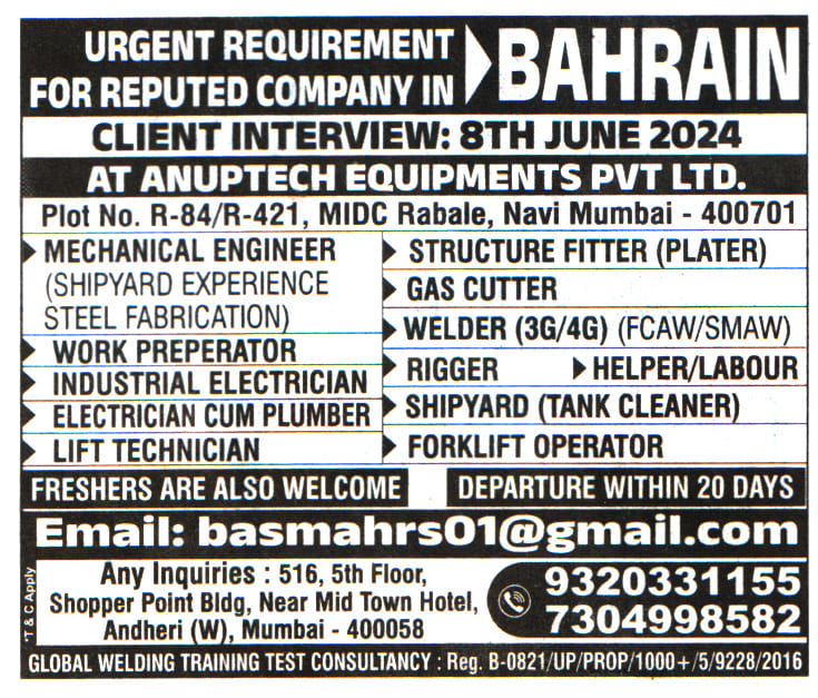 Jobs in Bahrain for Gas Cutter