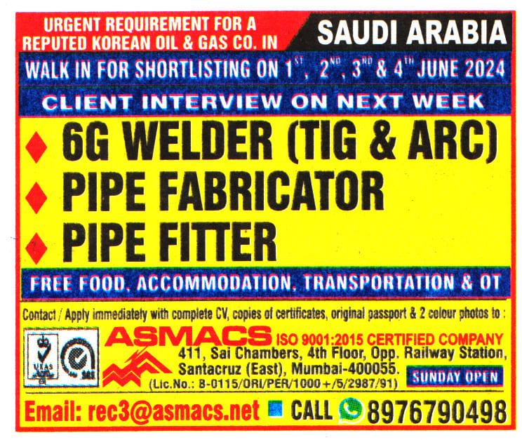 Jobs in Saudi Arabia for 6G Welder TIG & ARC