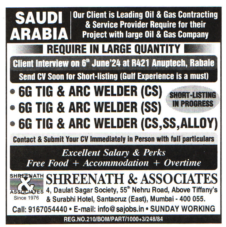 Jobs in Saudi Arabia for 6G TIG ARC Welder CC