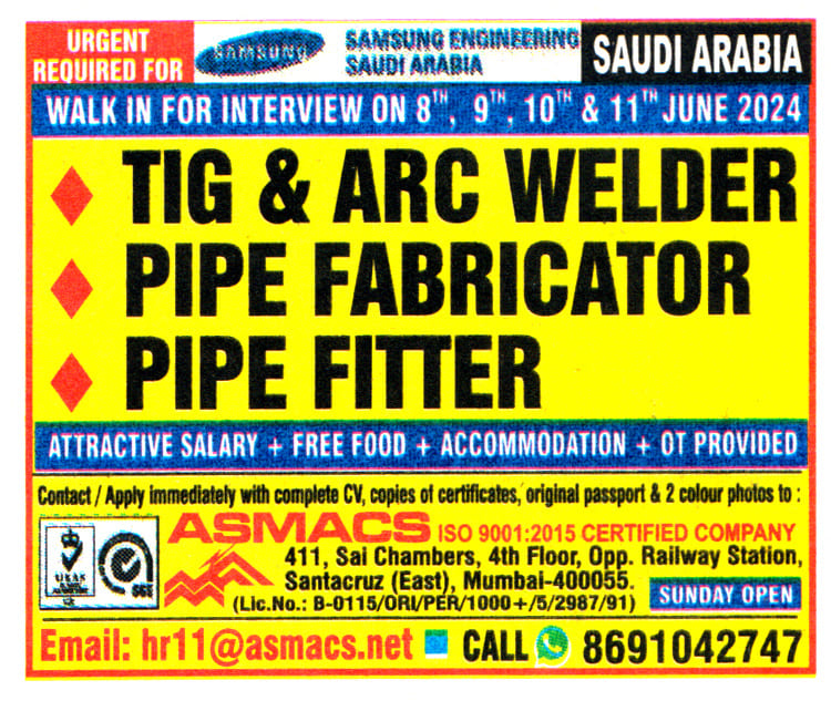 Jobs in Saudi Arabia for Pipe Fabricator & Fitter