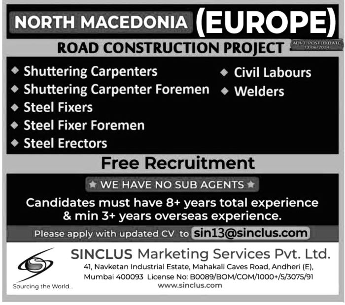 Jobs in Europe for Civil Labours