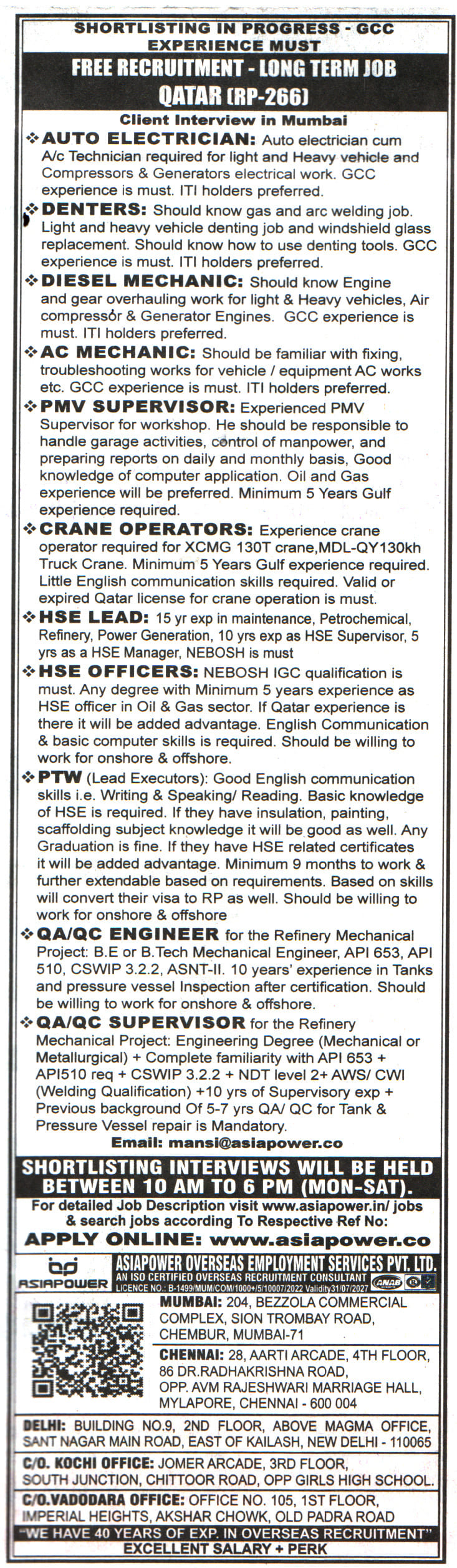 Jobs in Qatar for AC Mechanic