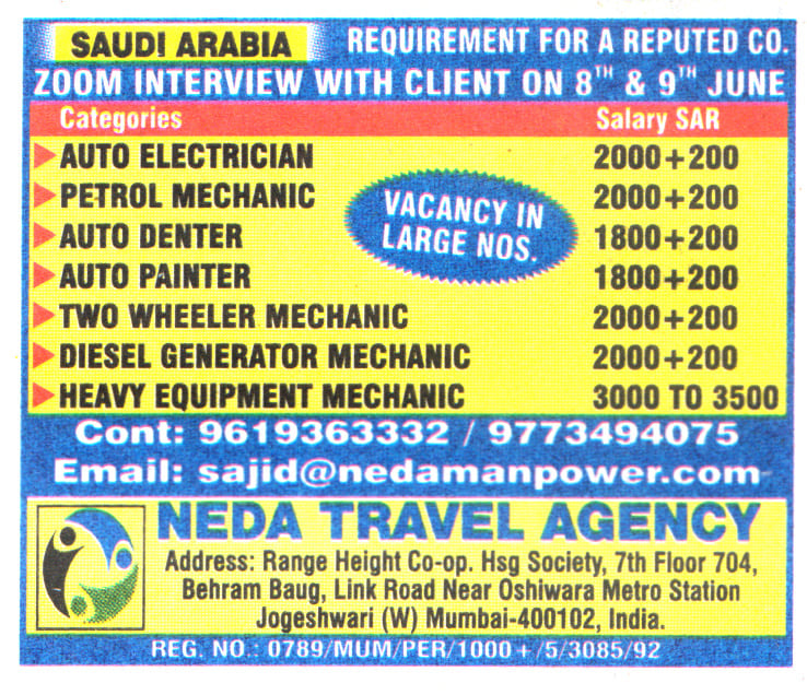 Jobs in Saudi Arabia for Two Wheeler Mechanic