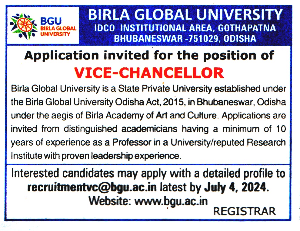 Birla Global University (BGU) Bhubaneswar Recruitment