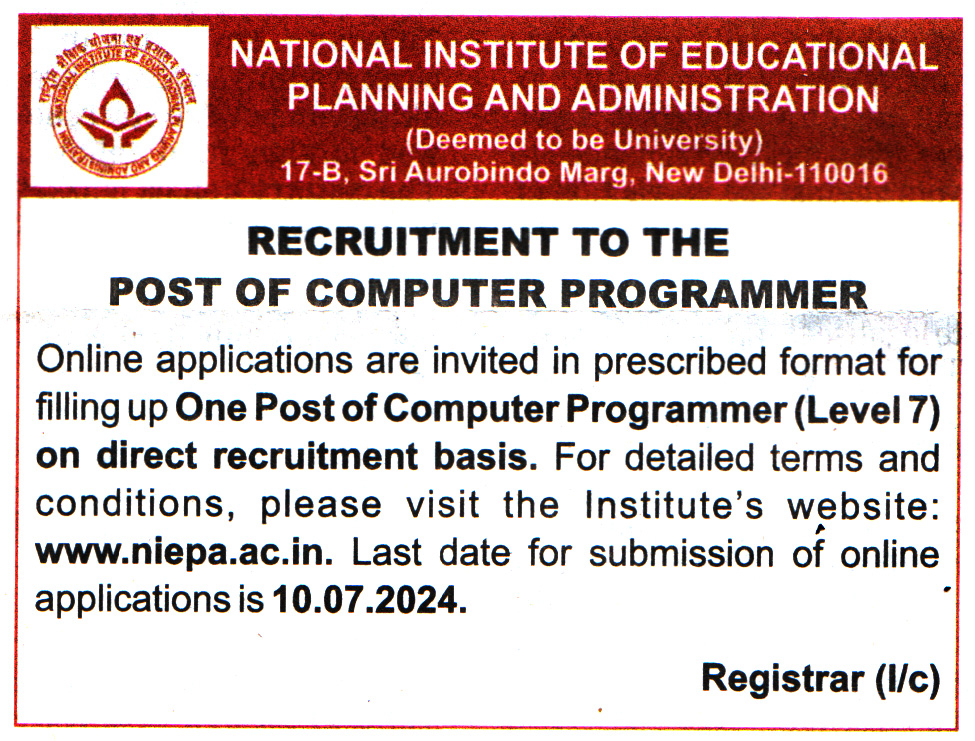 National Institute of Educational Planning and Administration (NIEPA) New Delhi Recruitment