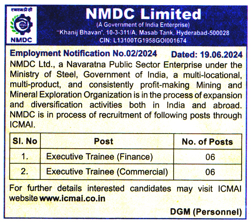 NMDC Limited Hyderabad Recruitment