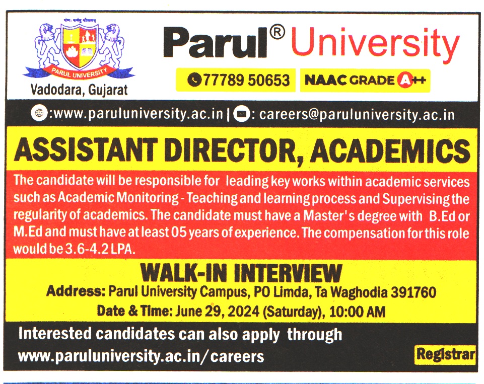 Parul University Vadodara Recruitment